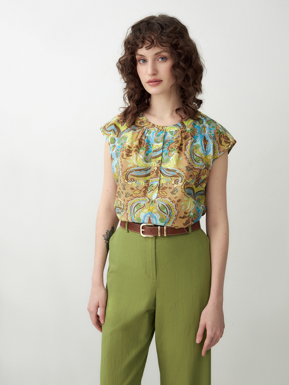 Свободная блуза из натуральной ткани в этническом принте