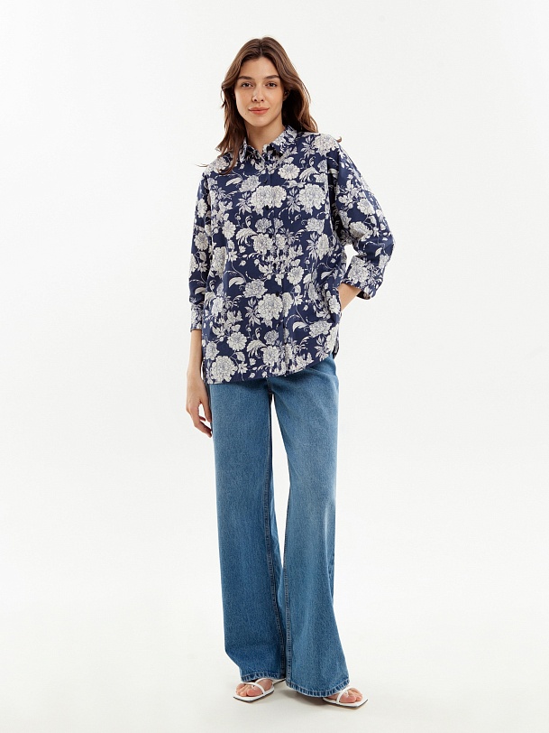 Хлопковая рубашка с цветочным принтом