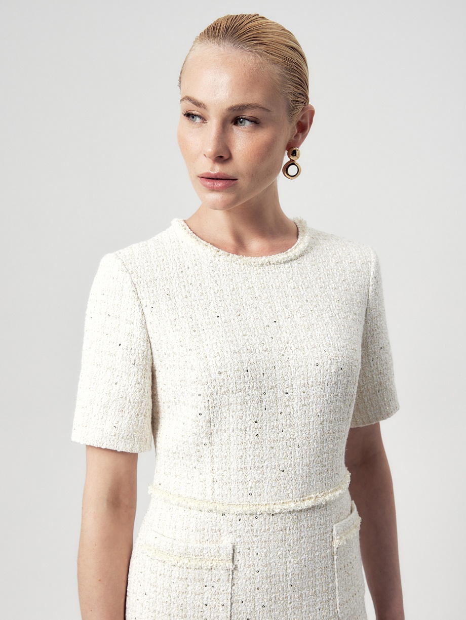 Платье миди из твида с пайетками