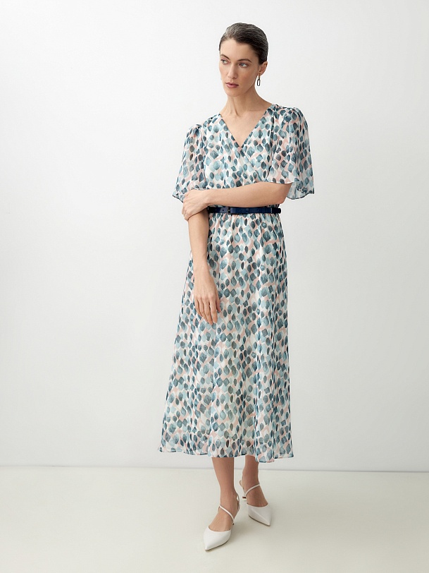 Платье макси из шифона с акварельным принтом