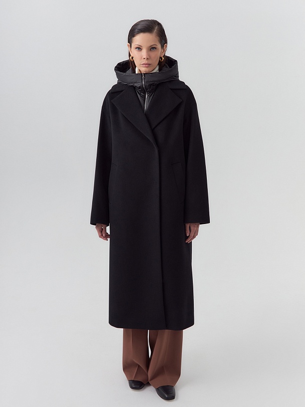 Пальто из 100% шерсти с мембраной и съёмным капюшоном