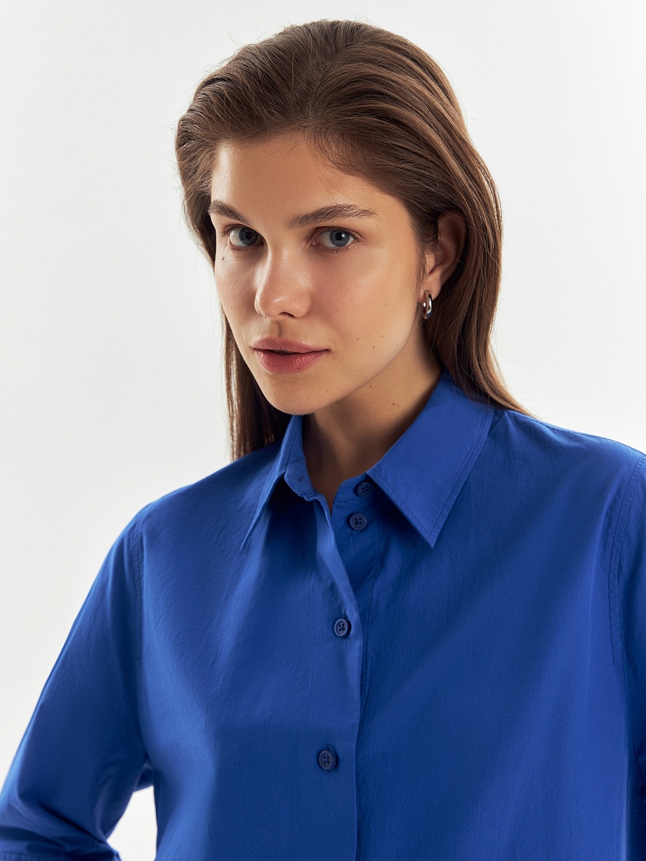 Хлопковая укороченная рубашка с рукавом 3/4