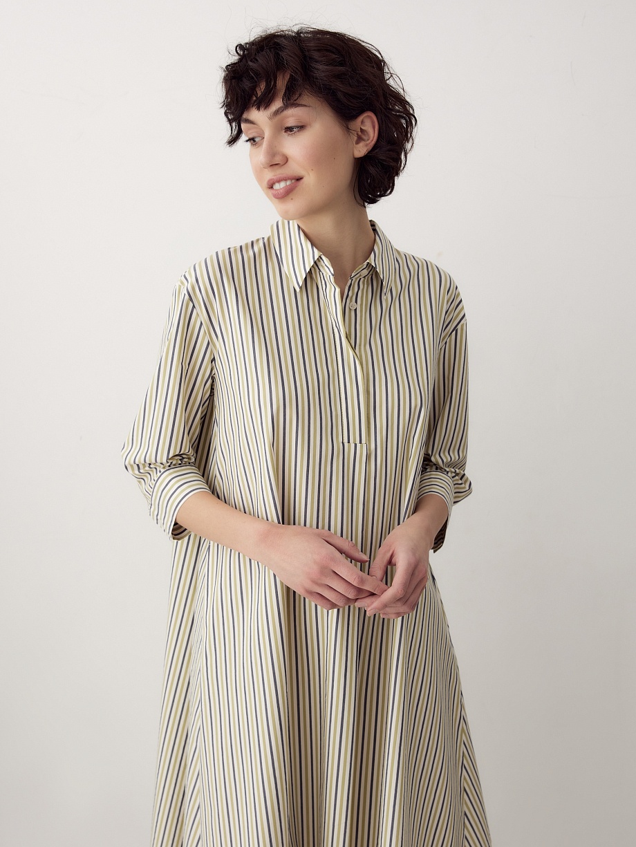 Платье-рубашка в разноцветную полоску