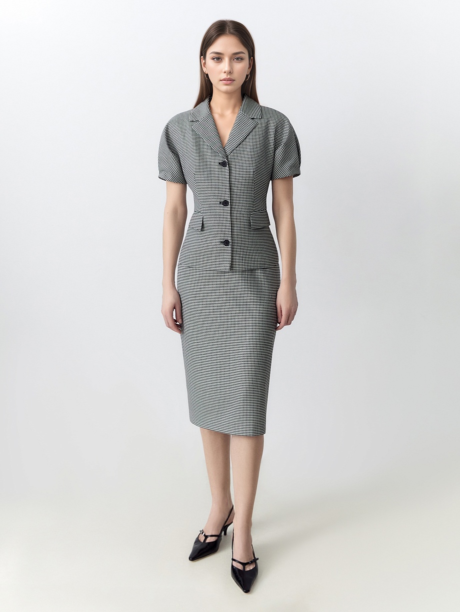 Приталенный жакет из костюмной ткани в принте "пье-де-пуль"