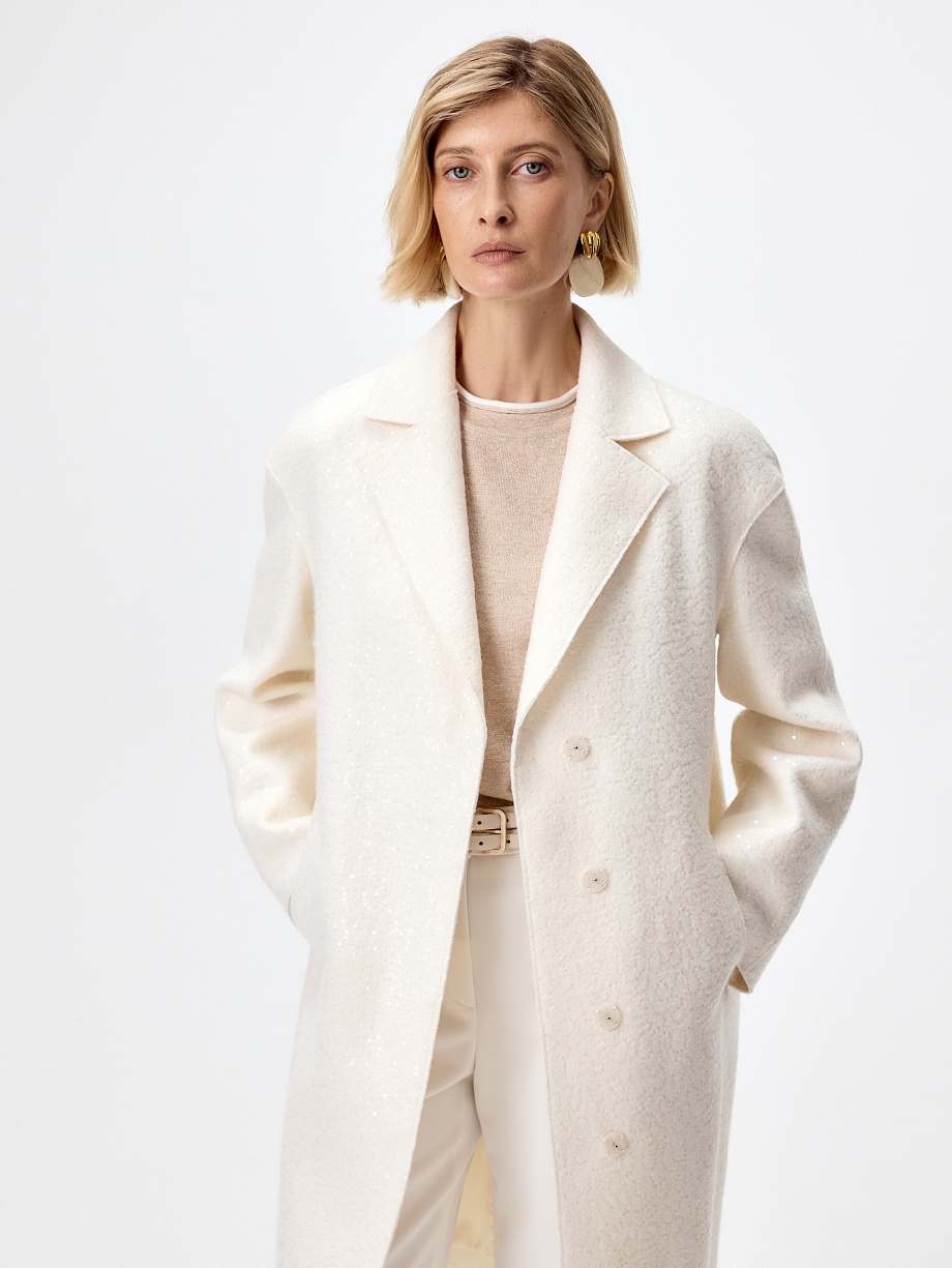  Пальто с мембраной из вареной шерсти с пайетками