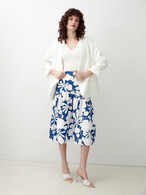 Летняя хлопковая юбка с широким воланом