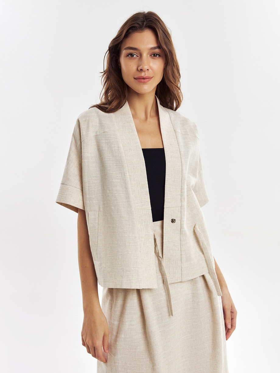 Летний жакет на запах из хлопка и льна