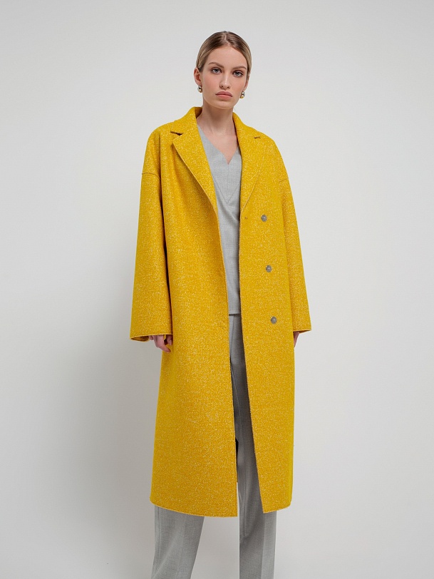 Двубортное шерстяное пальто прямого силуэта