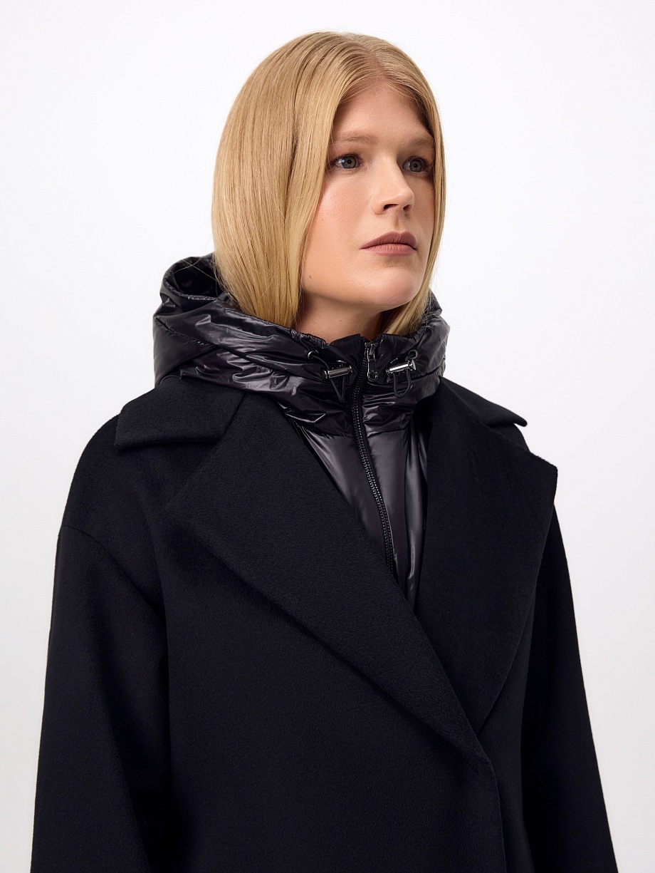 Пальто из 100% шерсти с мембраной, утеплённой спинкой и съёмным капюшоном