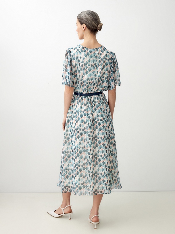 Платье макси из шифона с акварельным принтом