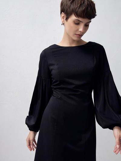 Короткое вечернее платье с объёмными рукавами POMPA