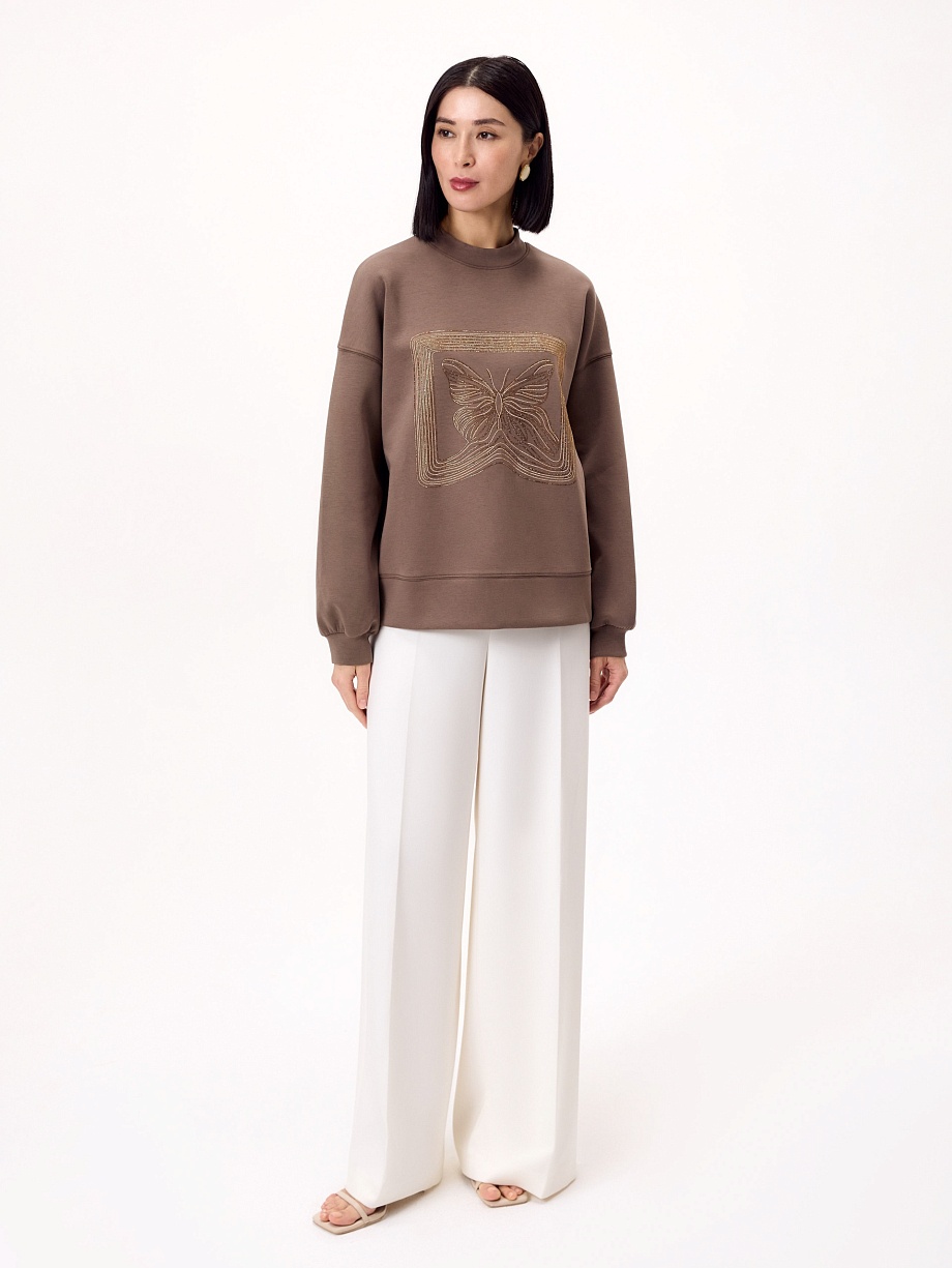 Хлопковый свитшот с аппликацией из страз