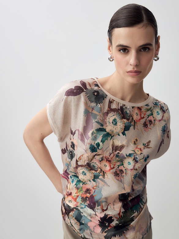 Хлопковая блуза с цветочным принтом POMPA арт.5151647nc1590