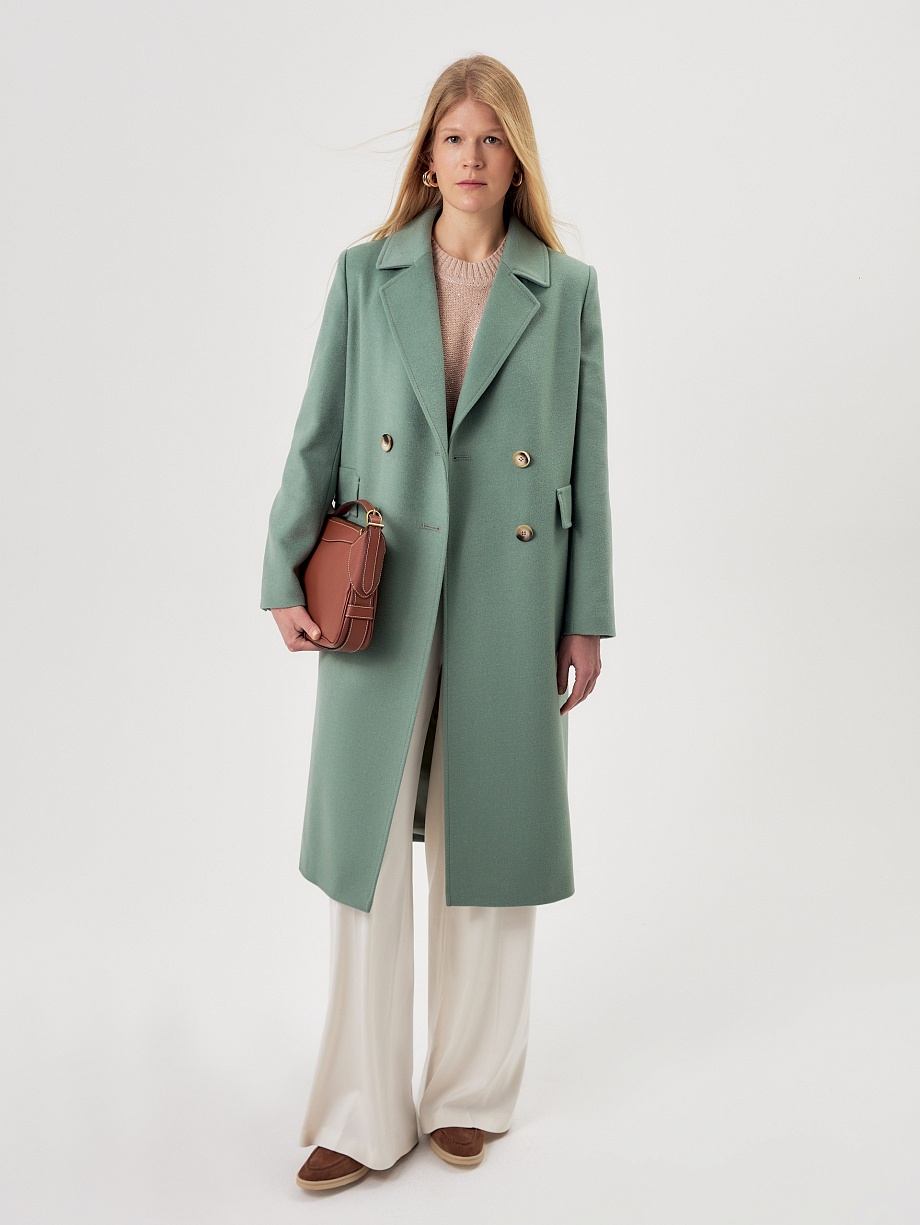 Двубортное пальто-трапеция с мембраной