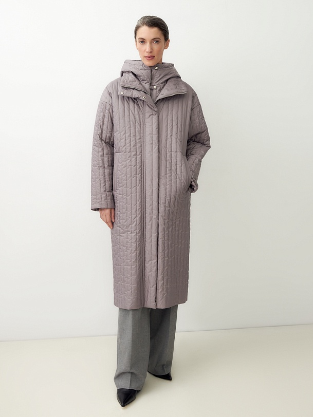 Зимнее стеганое пальто с мембраной и съёмным капюшоном