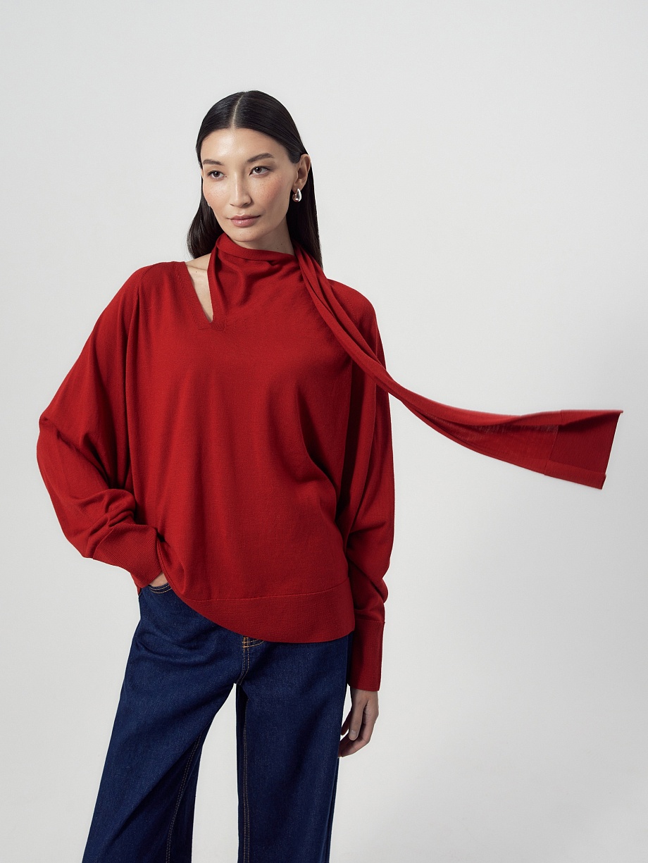 Джемпер из 100% мерсеризированной шерсти мериноса с шарфом