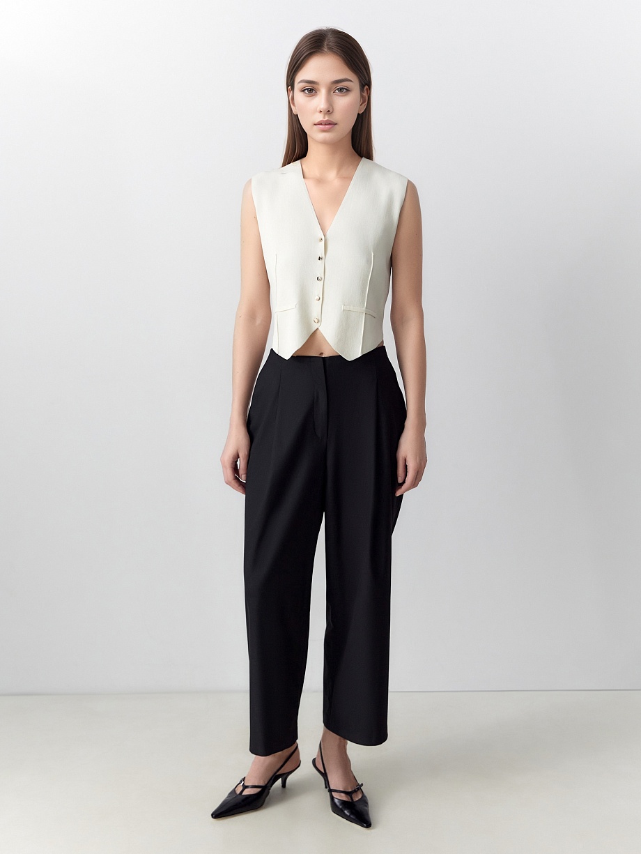 Широкие укороченные брюки из костюмной ткани