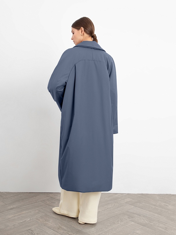 Дутое пальто-кокон прямое свободное