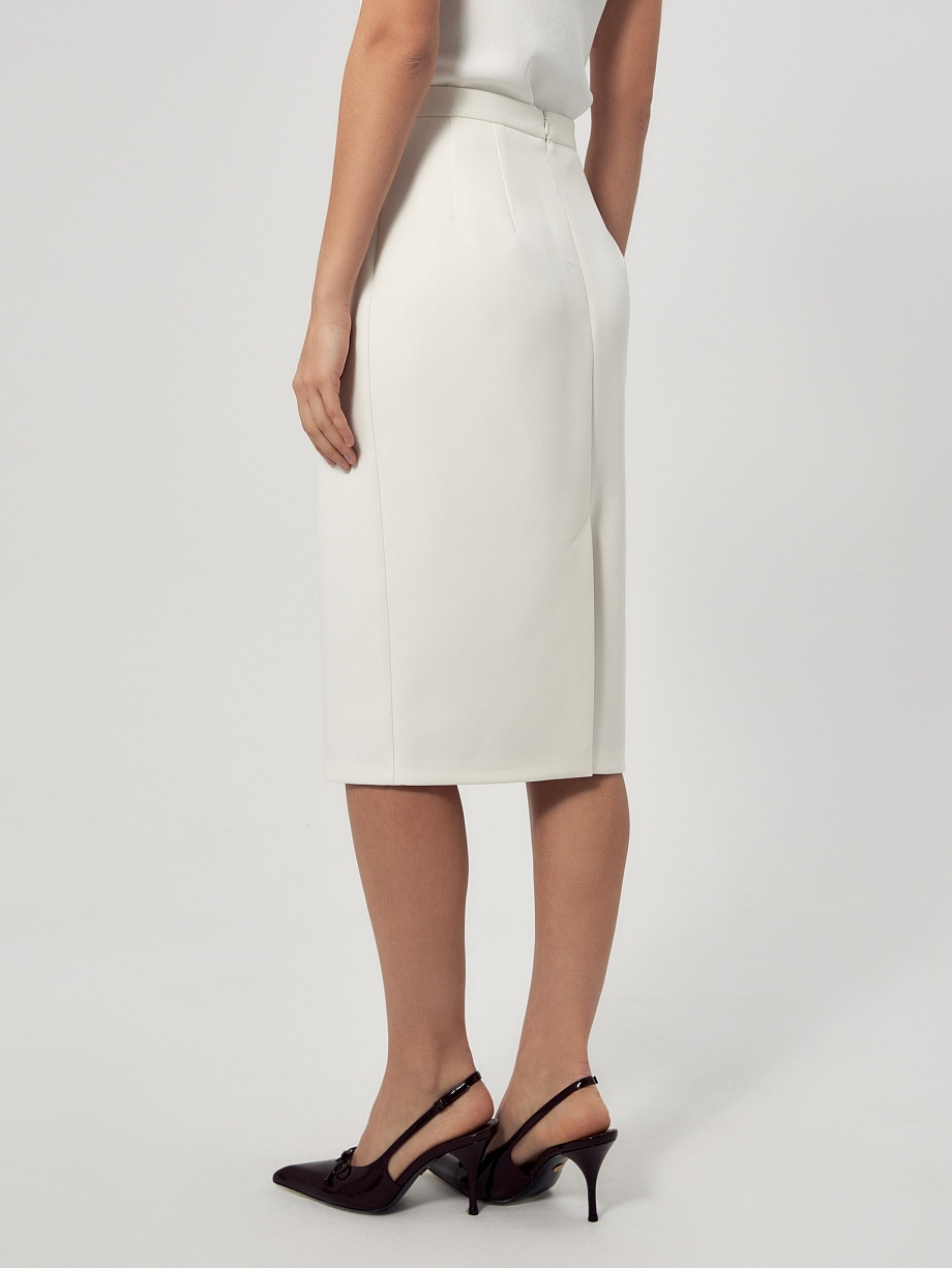 Юбка-миди из костюмной ткани молочного цвета 