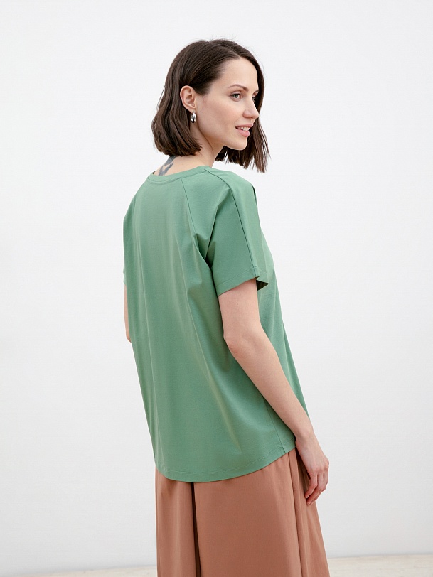 Футболка оверсайз базовая зеленая из 100% мерсеризованного хлопка