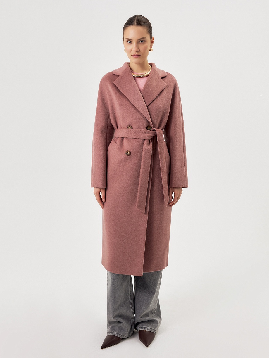 Двубортное шерстяное пальто силуэта удлиненый кокон