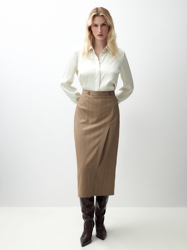 Юбка из костюмной ткани с имитацией запаха