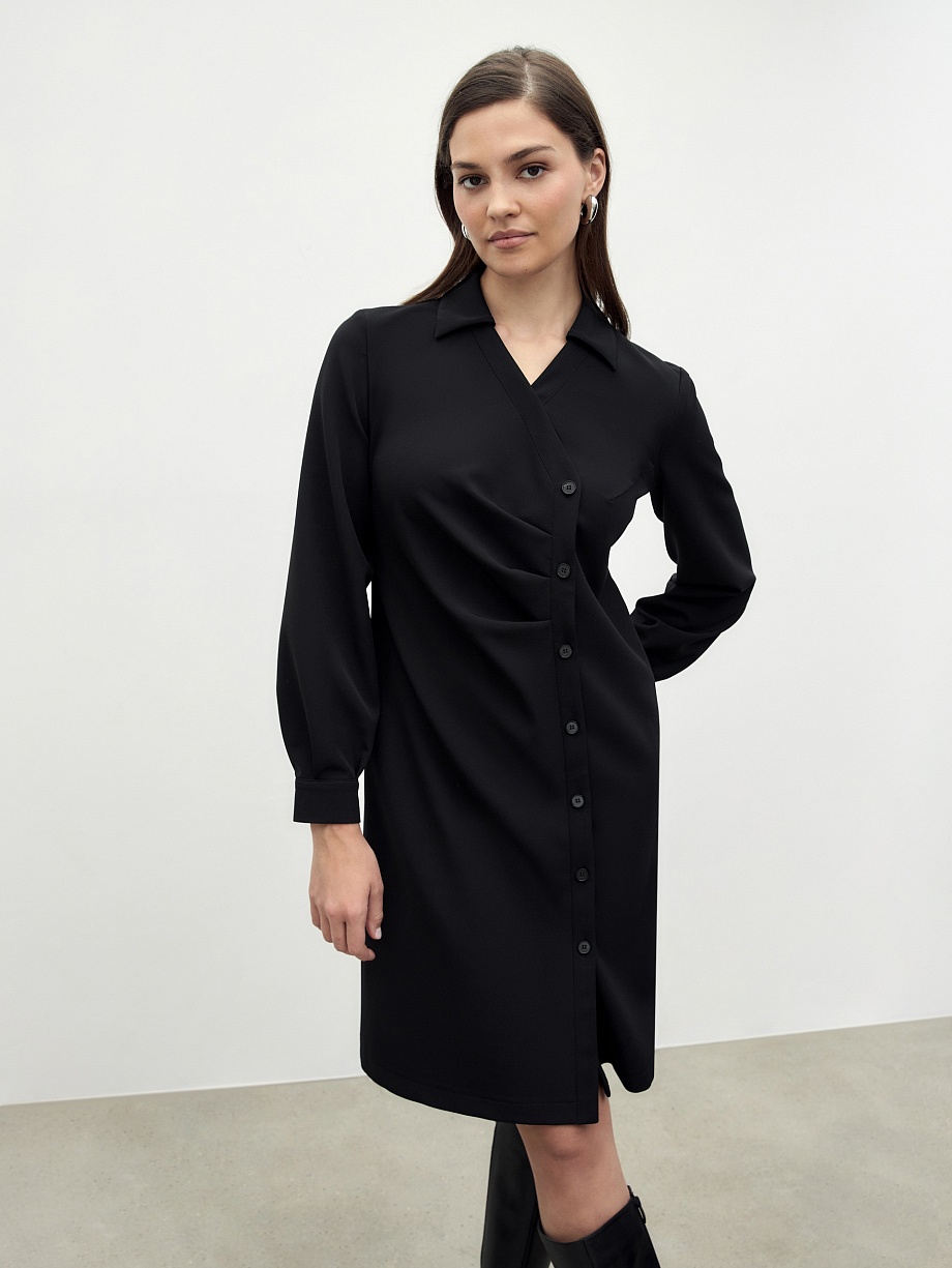 Платье с асимметричной застежкой из костюмной ткани