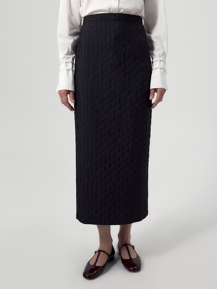 Стеганая юбка-миди