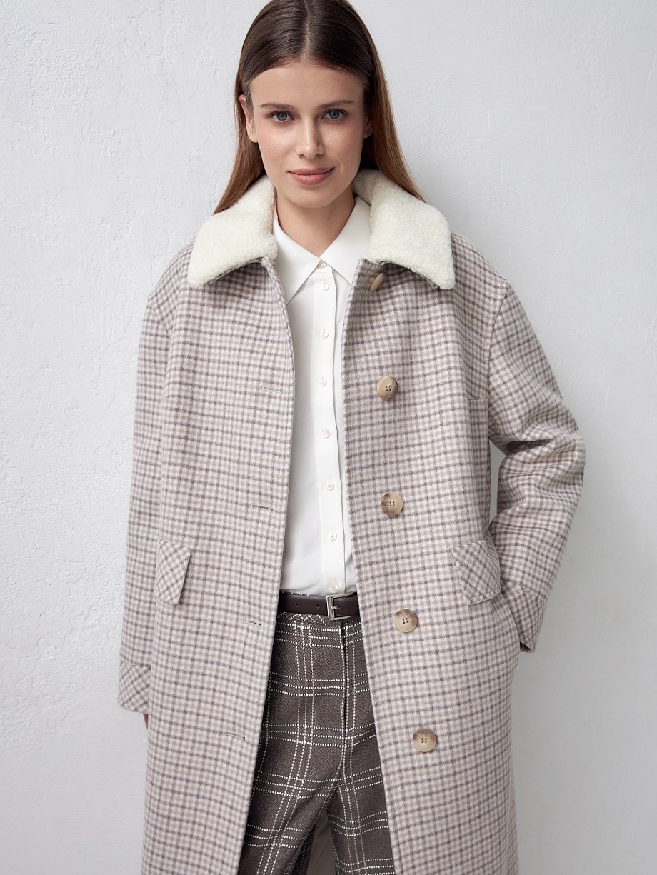 Зимнее шерстяное пальто в клетку