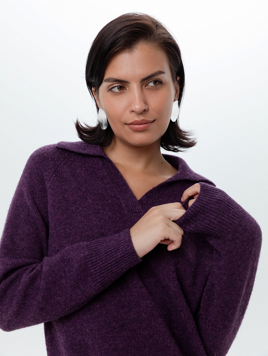 Мягкий вязаный джемпер-поло с овечьей шерстью