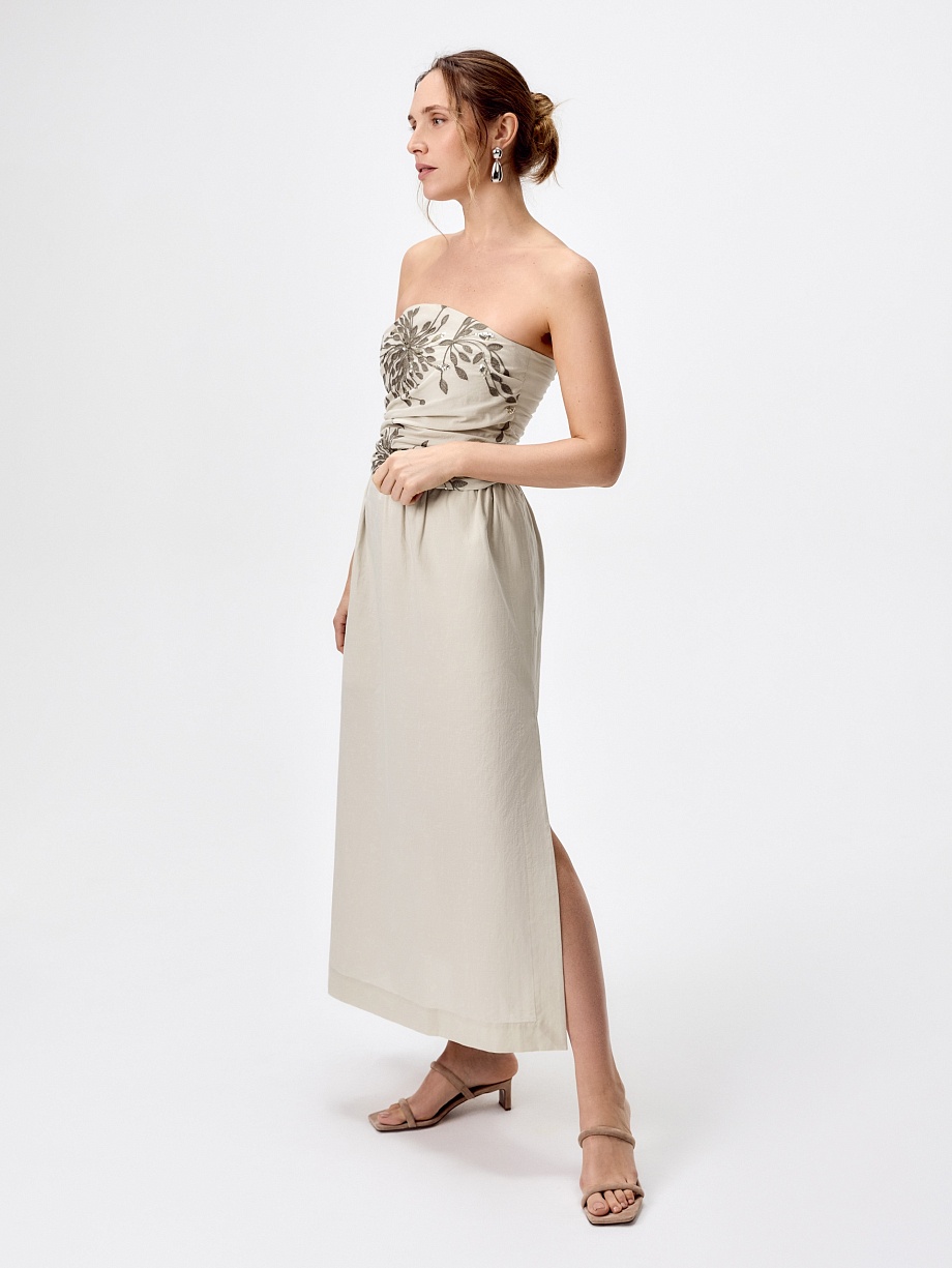 Летняя юбка макси из 100% хлопка с разрезами