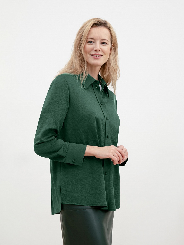 Рубашка женская зеленая с длинным рукавом POMPA
