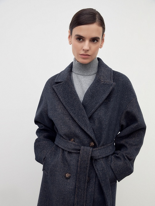 Двубортное шерстяное пальто с мембраной