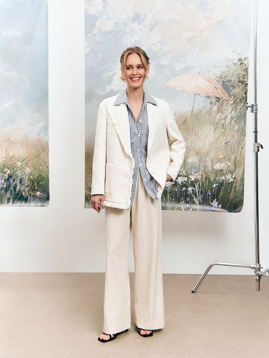 Широкие брюки из смесовой хлопковой ткани