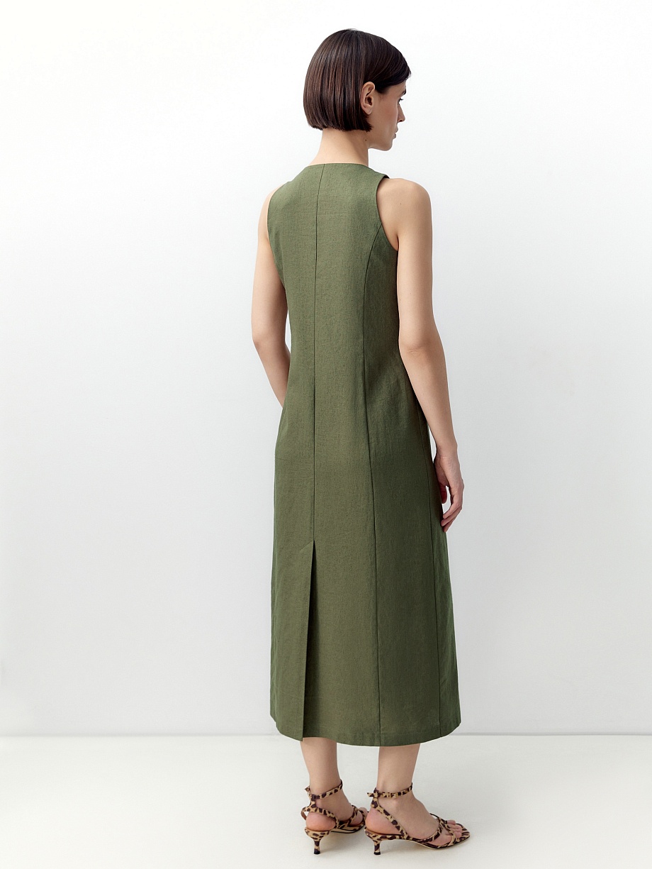 Льняной сарафан в стиле сафари