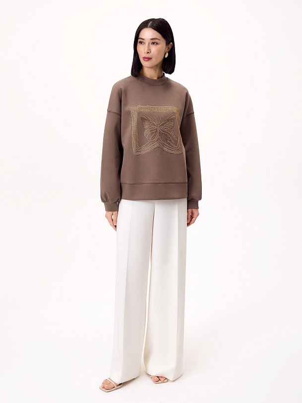 Хлопковый свитшот с аппликацией из страз