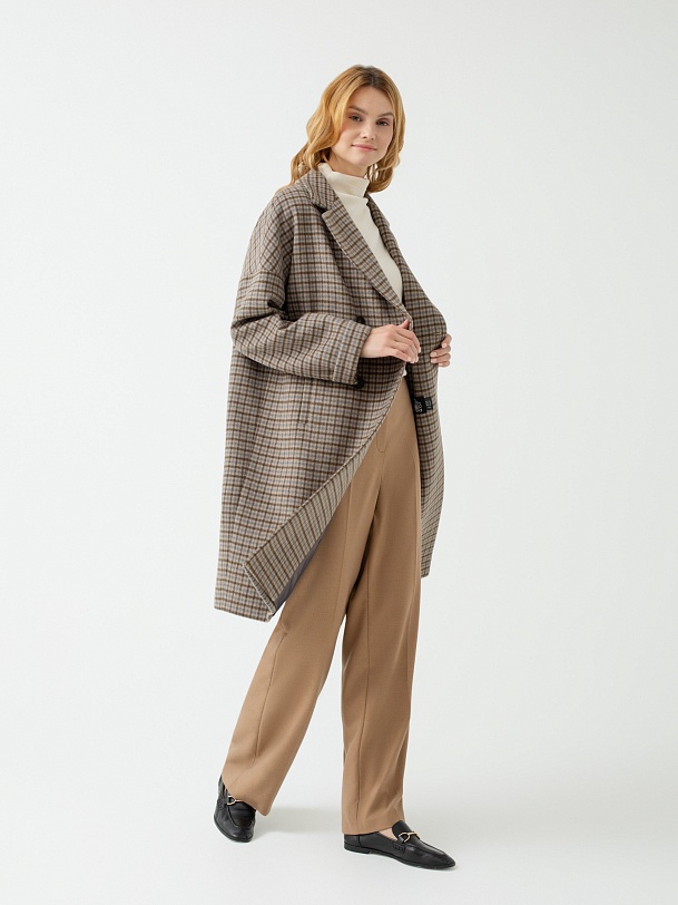 Двубортное шерстяное пальто в клетку с мембраной