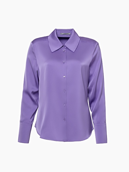 Приталенная блузка из сиреневой атласной ткани