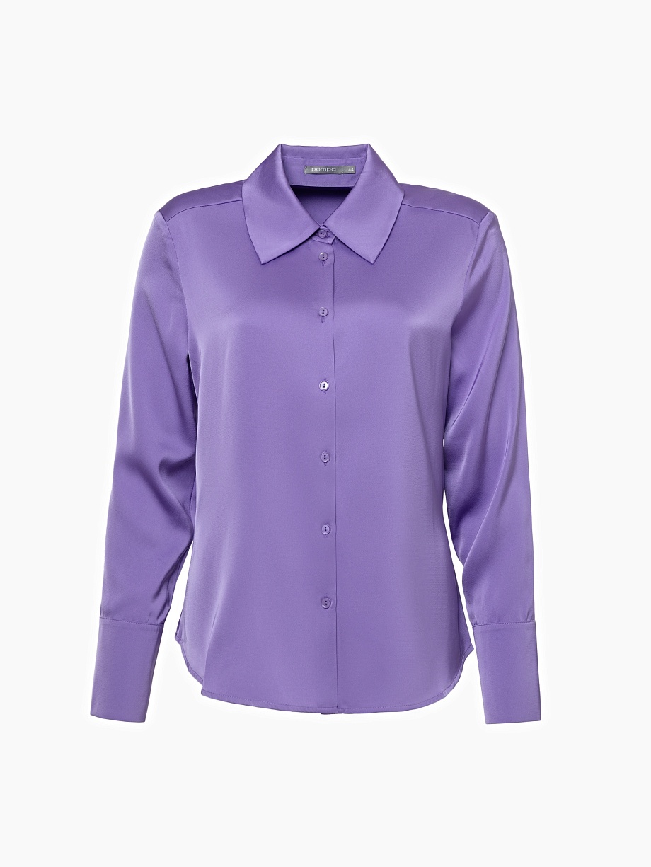 Приталенная блузка из сиреневой атласной ткани