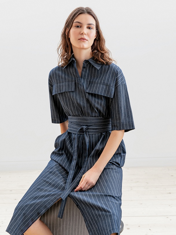 Платье миди с поясом оби