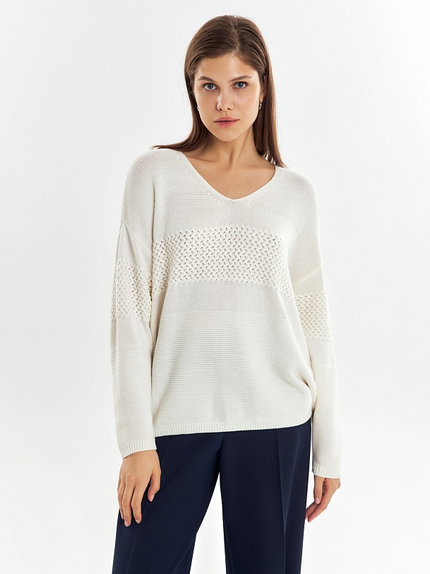 Джемпер комбинированной вязки из вискозы и хлопка