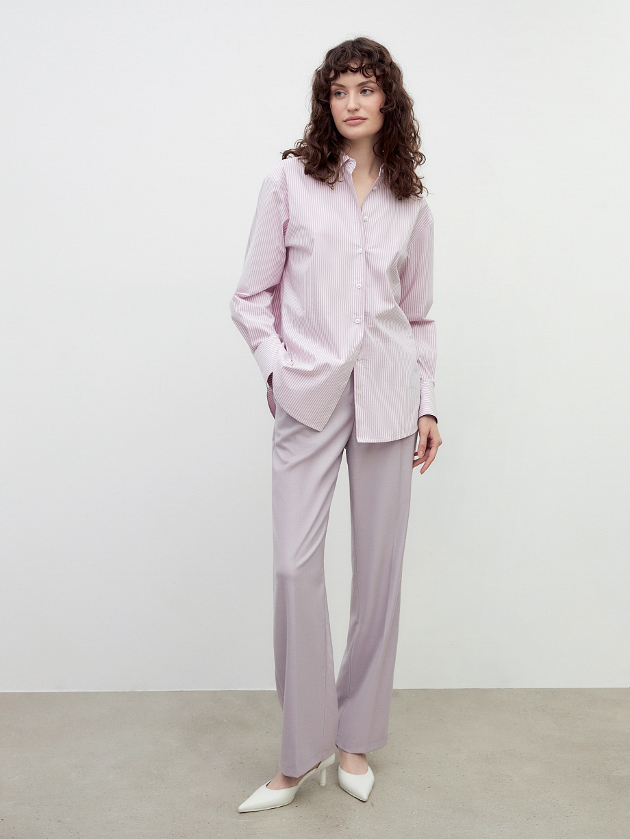 Прямая удлиненная рубашка в тонкую полоску