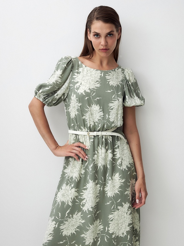 Платье из вискозы с объёмными рукавами