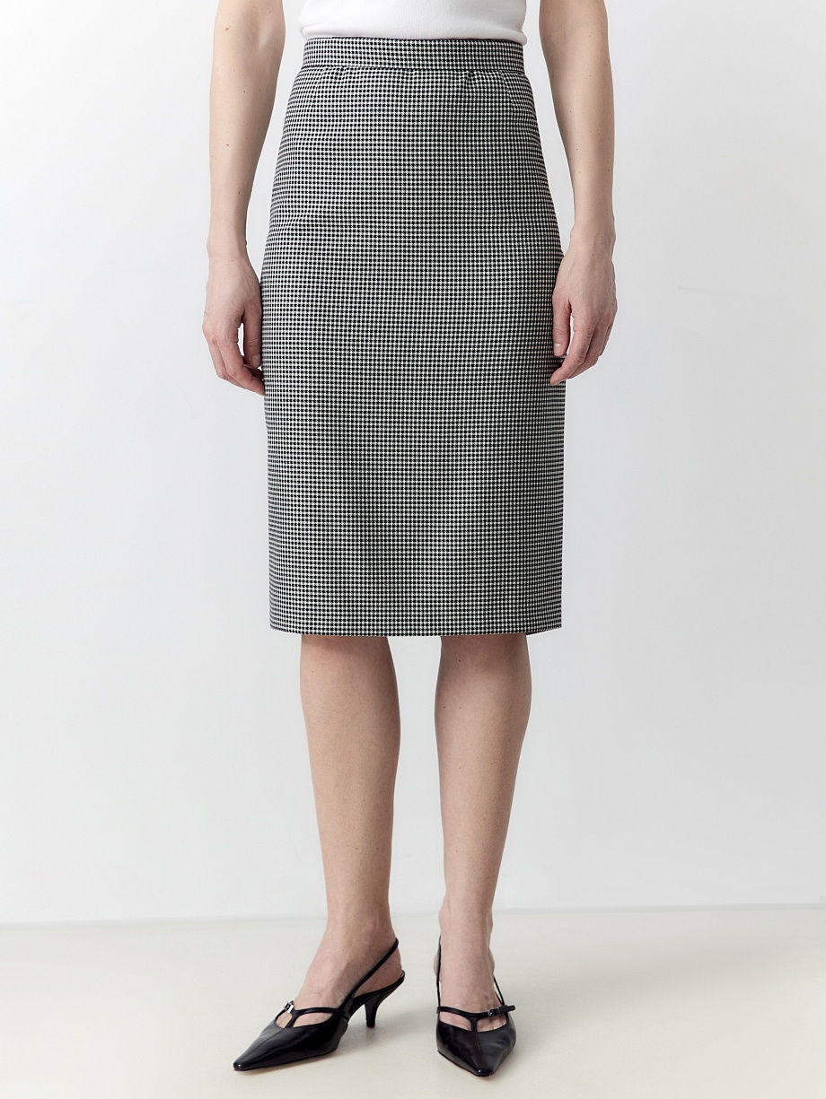 Юбка-миди из костюмной ткани в принте "пье-де-пуль"