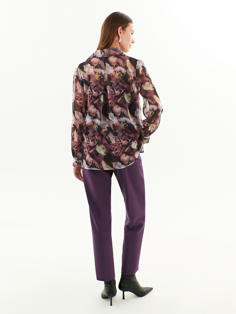 Прямая блуза из тонкого шифона с растительным принтом