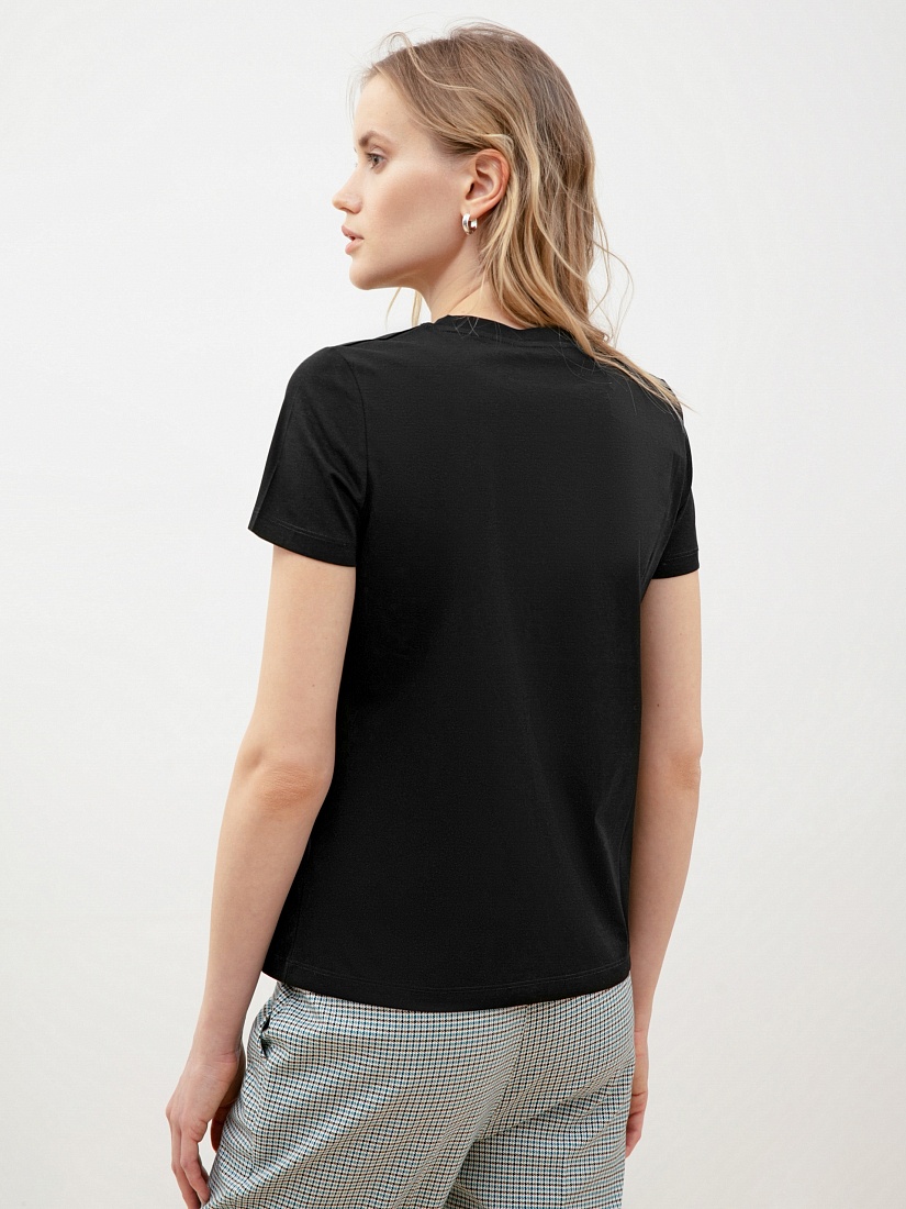 Черная женская футболка из 100% мерсеризованного хлопка POMPA