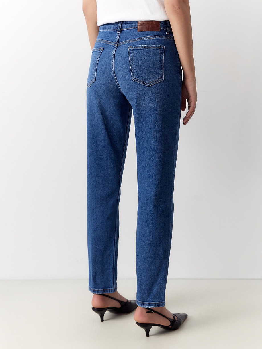 Прямые хлопковые джинсы на высокой талии