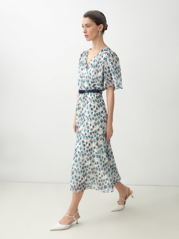 Платье макси из шифона с акварельным принтом