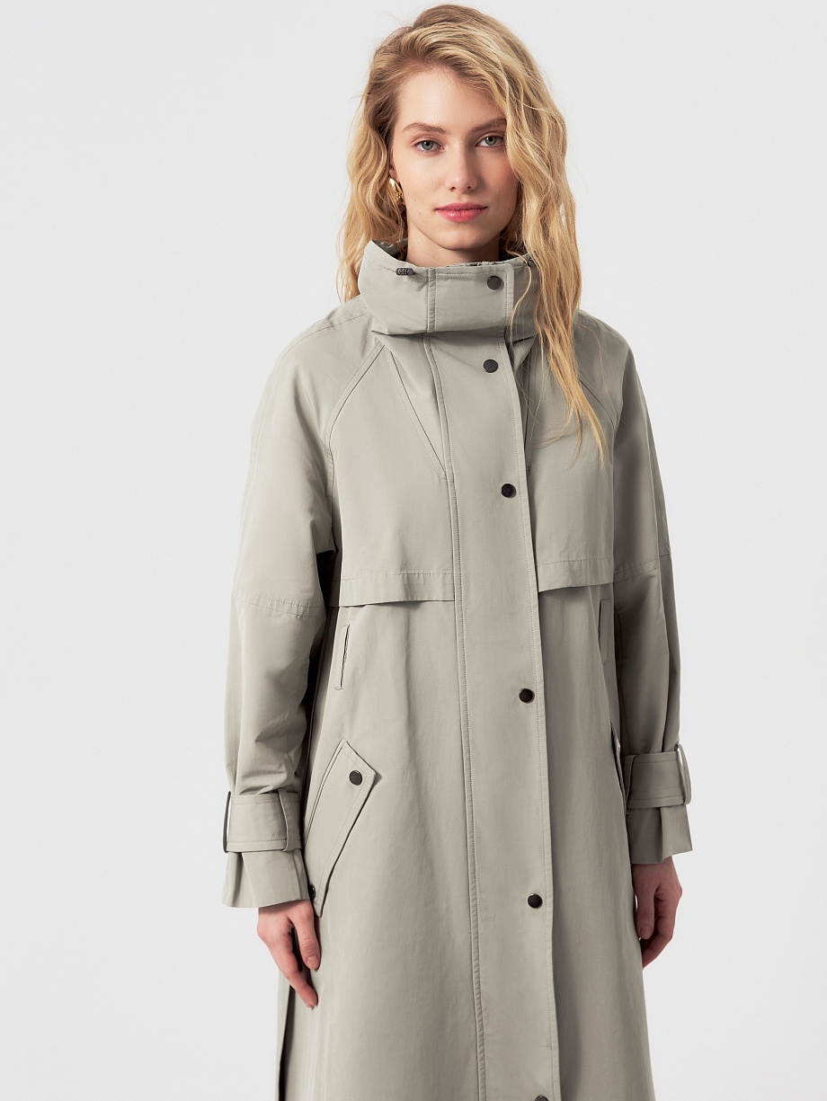 Непромокаемый хлопковый плащ с высоким воротником