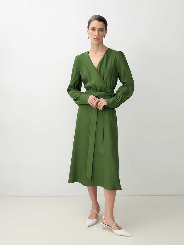 Платье миди с имитацией запаха и поясом